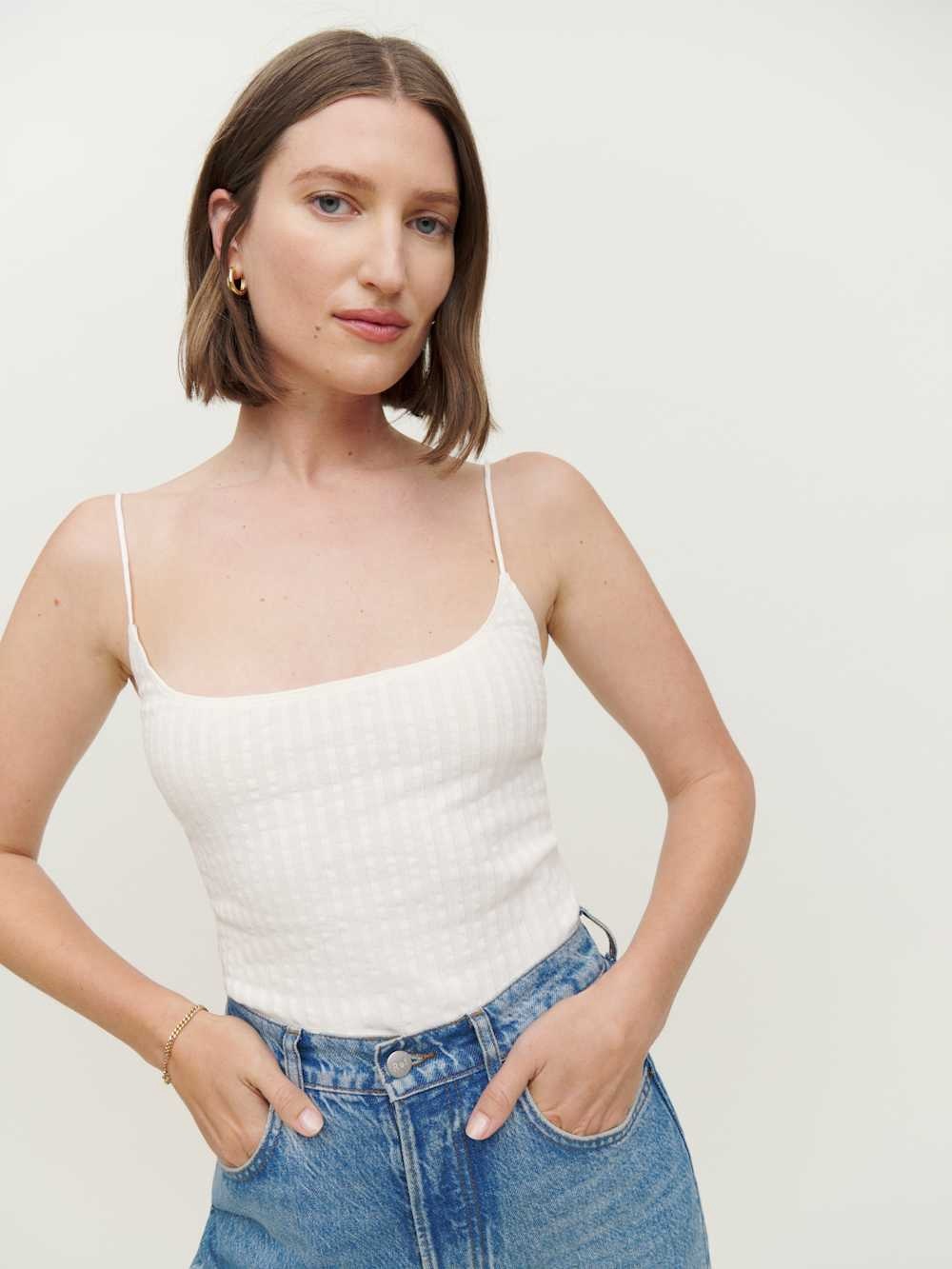 Reformation Ronnie Knit Tank Cami Size Medium White Ribbed Cotton NWT Made in US
